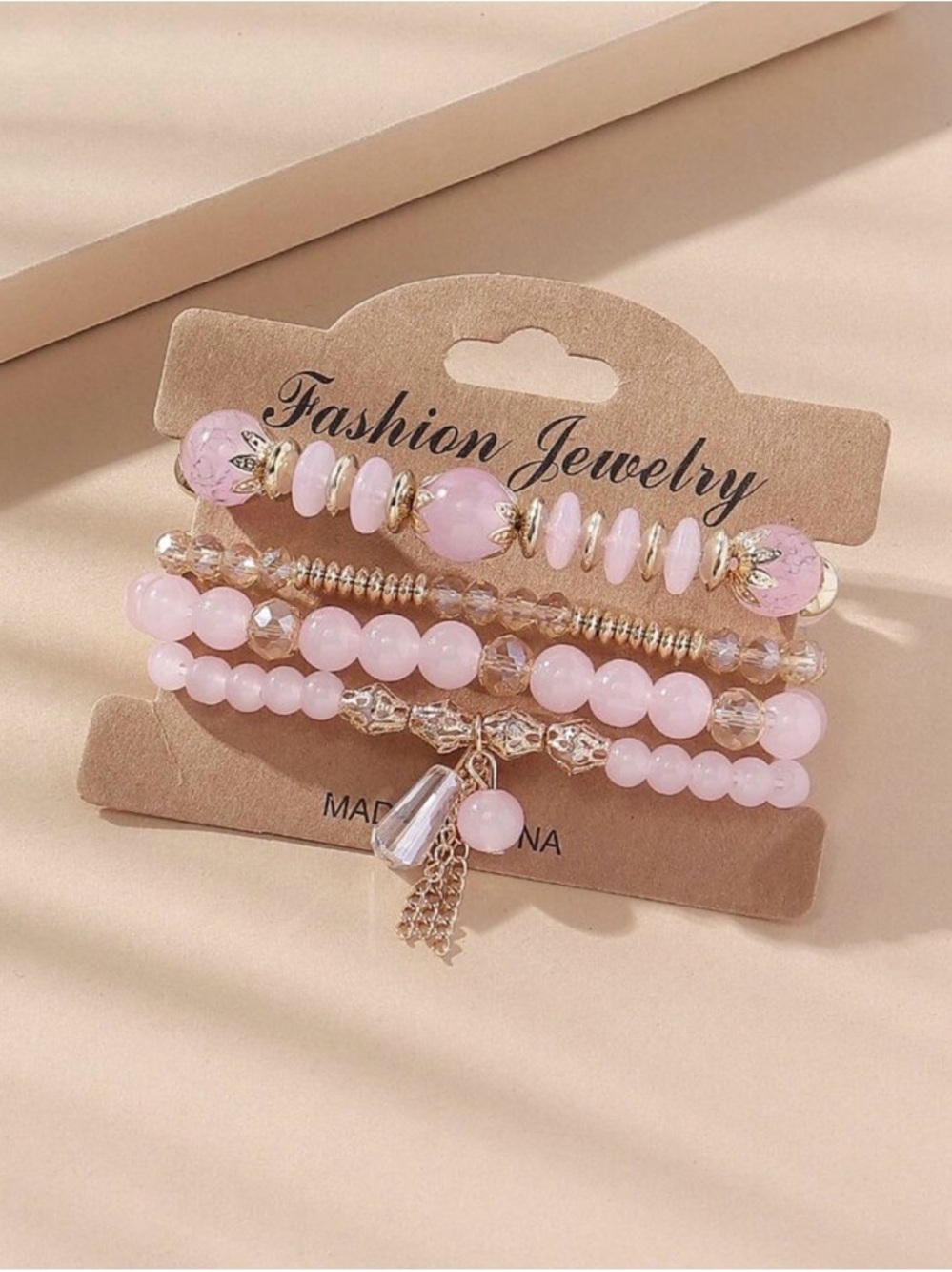 Pink Beaded Stack Bracelet Set - Picture 2 of 4